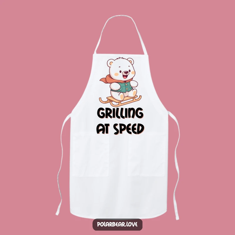 Funny Polar Bear Sledding Apron: Winter Chef's Fun Kitchenwear