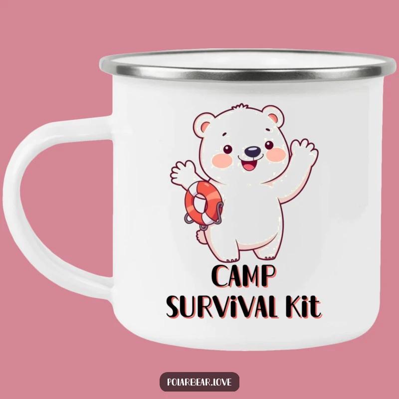 Funny Polar Bear Camping Mug: Cheerful Waving Outdoor Gift