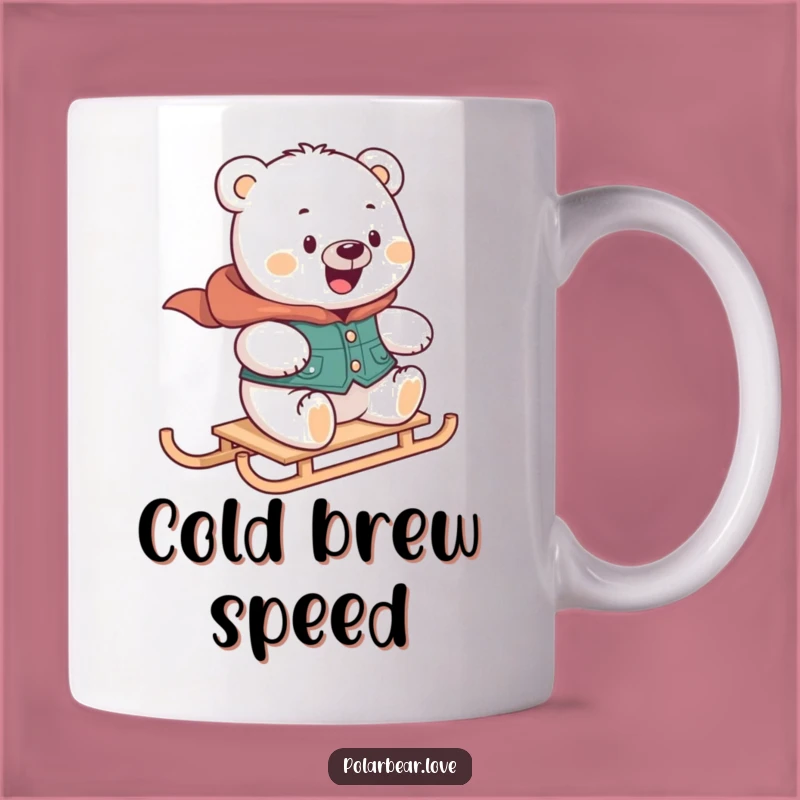 Funny Polar Bear Sledding Mug: Delighted Vest-Wearing Bear Adventure Gift