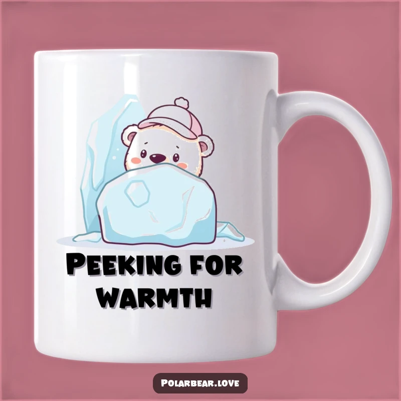 Funny Curious Polar Bear Peeking Mug: Ice Sculpture Hide-and-Seek Humor
