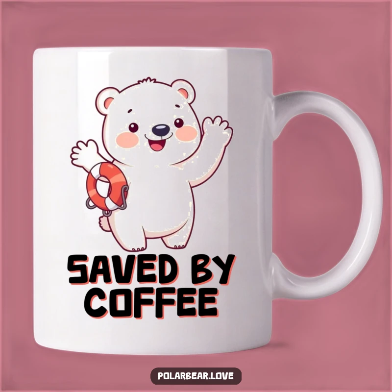 Funny Polar Bear Life Preserver Mug: Cheerful Waving Gift