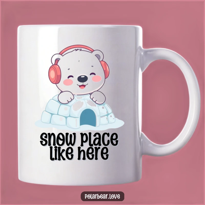 Funny Polar Bear Igloo Mug: Content Bear with Earmuffs, Winter Gift Idea