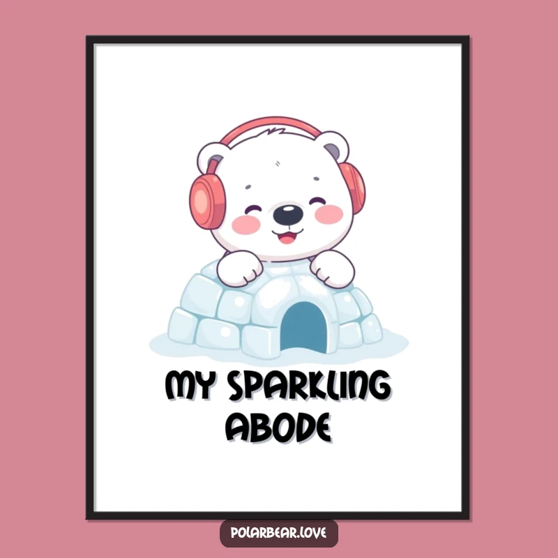 Funny Polar Bear Igloo Digital Art: Content Bear Winter Scene, Instant Gift