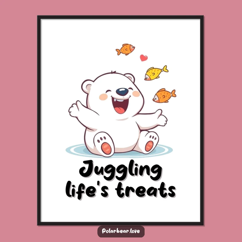 Funny Polar Bear Juggling Fish Digital Art: Giggling Joy, Instant Funny Gift!