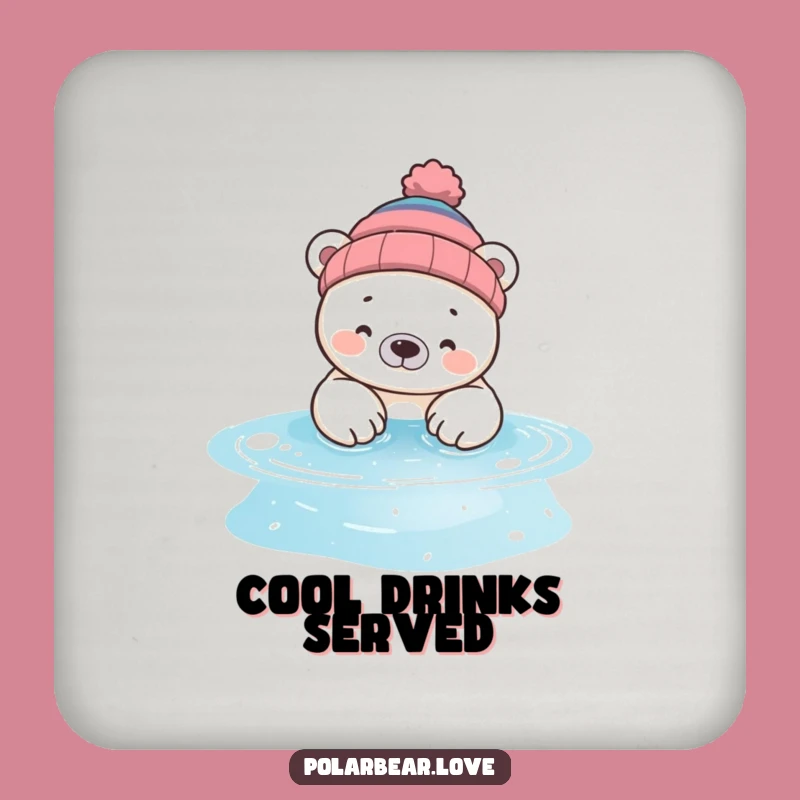 Funny Polar Bear Beanie Coaster: Silly Pool Fun Drink Gift