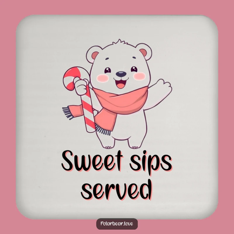 Funny Polar Bear Candy Cane Coaster: Joyful Surface Protection Gift