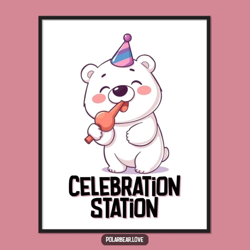 Funny Polar Bear Party Blower Poster: Cheerful Art, Hilarious Wall Art Gift!