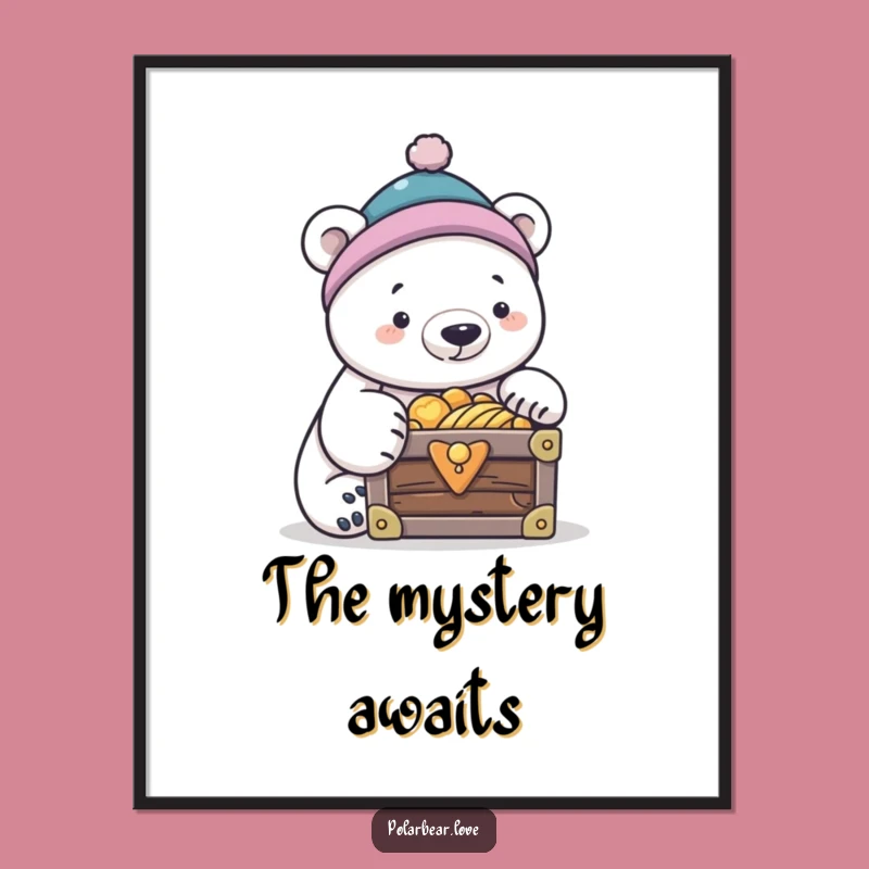 Funny Polar Bear Treasure Poster: Curious Explorer Art, Unique Gift