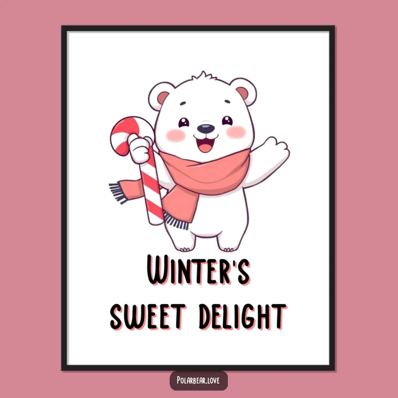 Funny Polar Bear Candy Cane Poster: Joyful Holiday Wall Art Gift