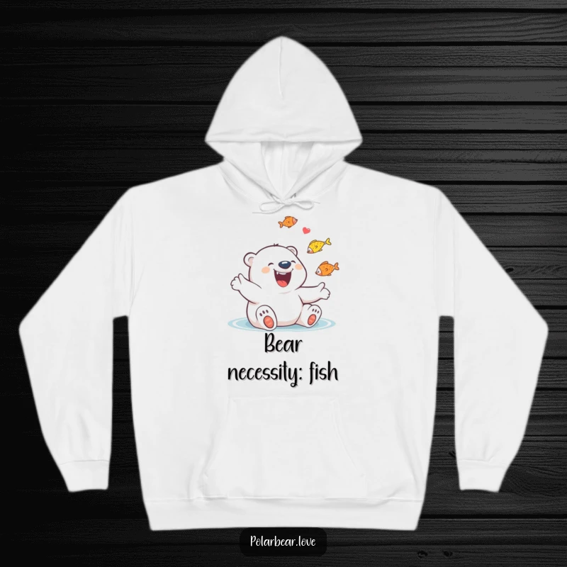 Funny Polar Bear Juggling Fish Hoodie: A giggling polar bear with a huge grin joyfully juggles several fish.