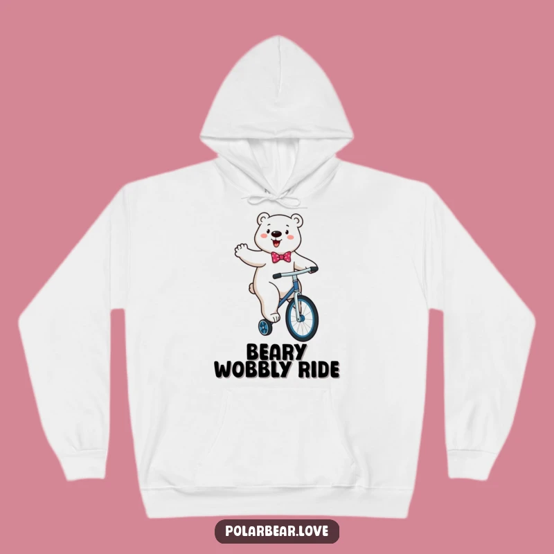 Funny Polar Bear Unicycle Hoodie: Energetic Balance, Cozy Funny Gift!