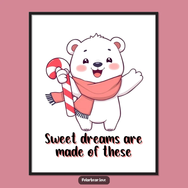 Free Printable Wall Art: Polar Bear Candy Cane Arctic Fun Downloadable Art