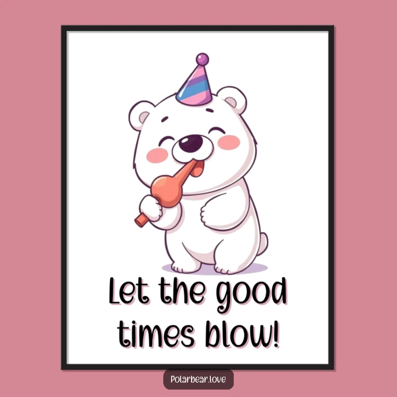 Funny Free Printable Wall Art: Polar Bear Party Blower, Quirky Downloadable Decor