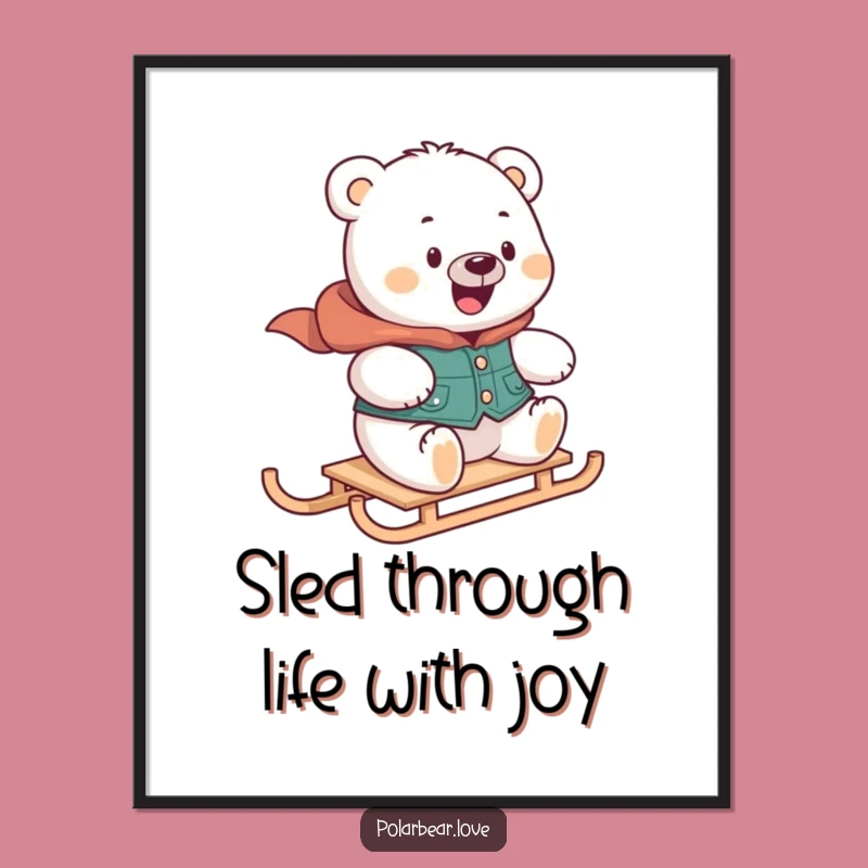 Free Printable Wall Art: Polar Bear Sledding for Humorous Downloadable Winter Decor