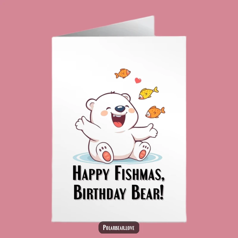 Free Printable Birthday Card: Juggling Polar Bear Fish Fun, Funny Downloadable Gift