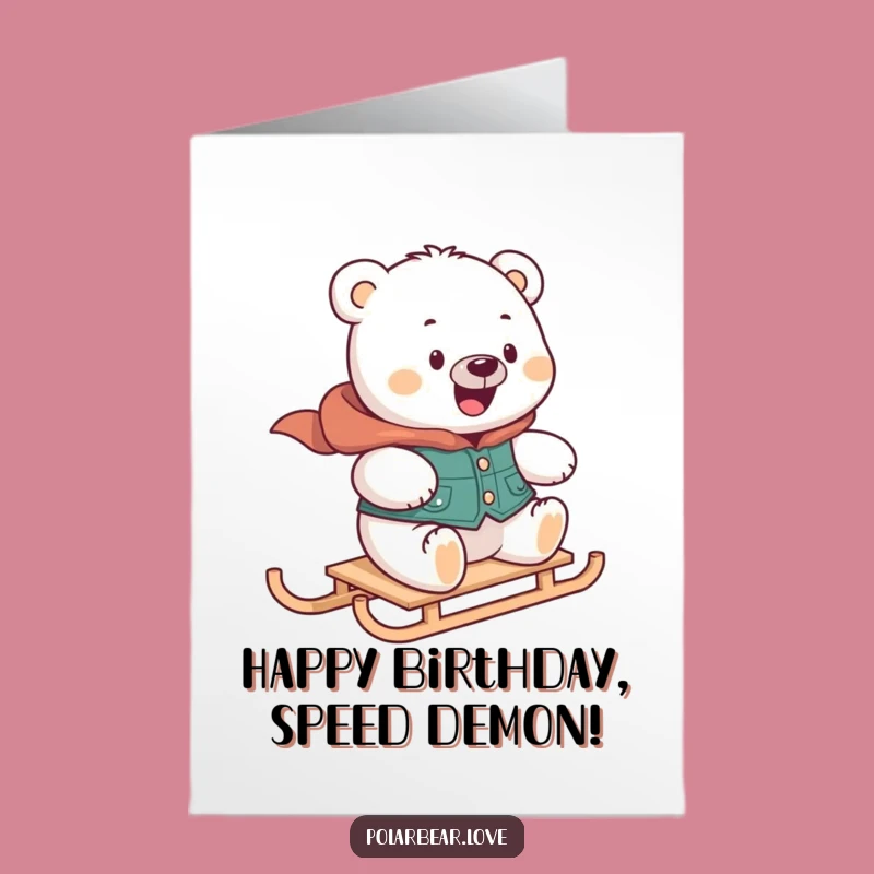 Free Printable Birthday Card: Polar Bear Sledding Design for a Fun Downloadable Gift
