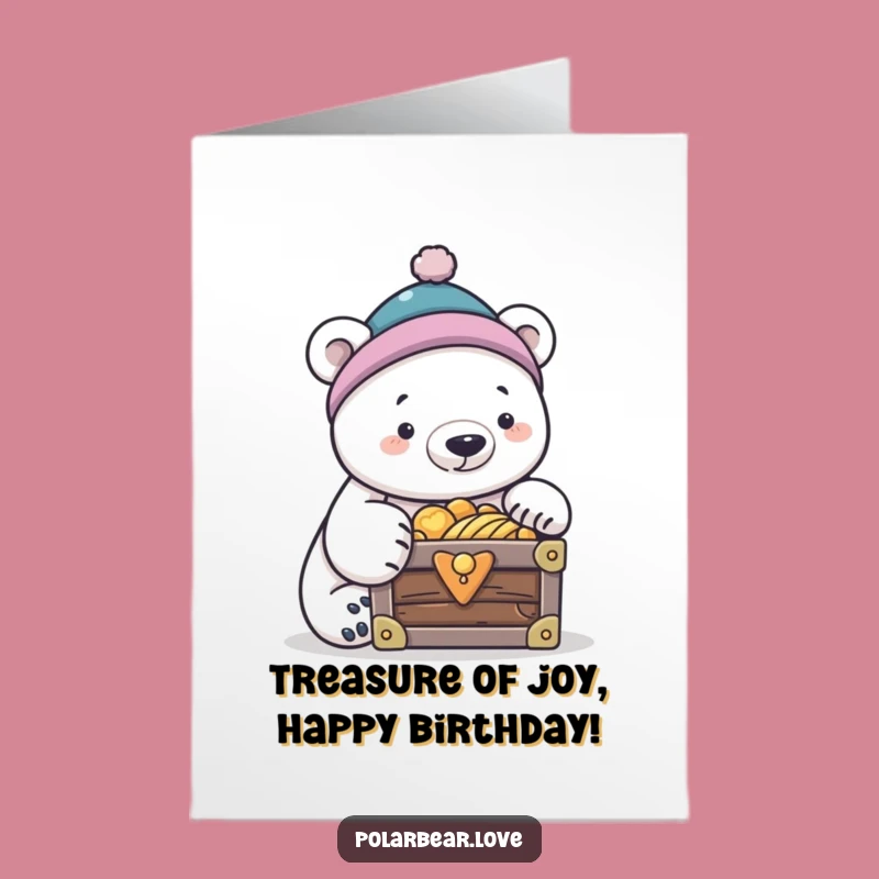 Free Printable Birthday Card: Curious Polar Bear Treasure, Funny Downloadable Gift for a Gem of a Day