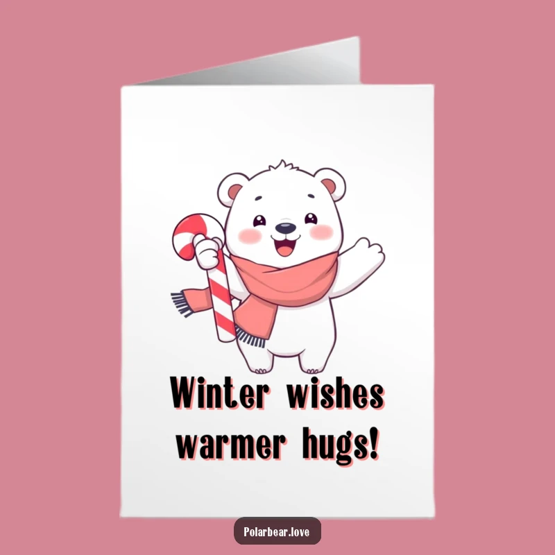 Free Printable Birthday Card: Joyful Polar Bear with Candy Cane Funny Downloadable Gift