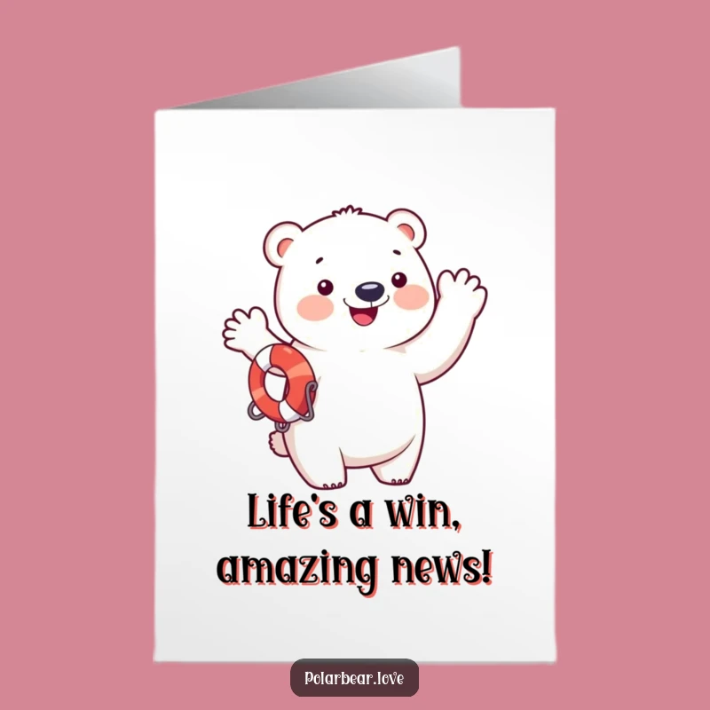 Free Printable Congrats Card: Polar Bear's Joyful Wave, Humorous Downloadable Gift for Achievements