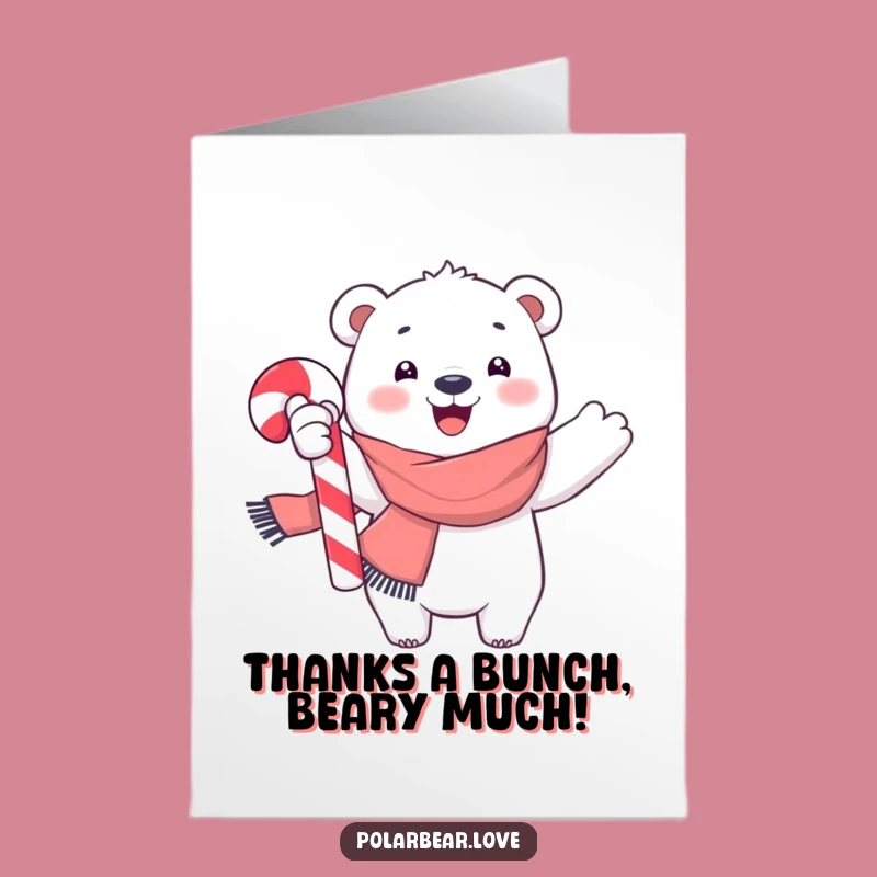 Free Printable Thank You Card: Polar Bear Candy Cane Funny Downloadable Gift
