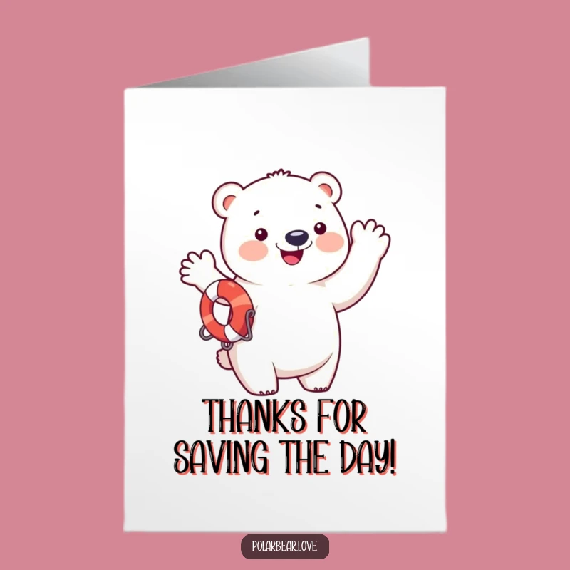 Free Printable Thanks Card: Polar Bear's Happy Wave, Amusing Downloadable Gift for Gratitude