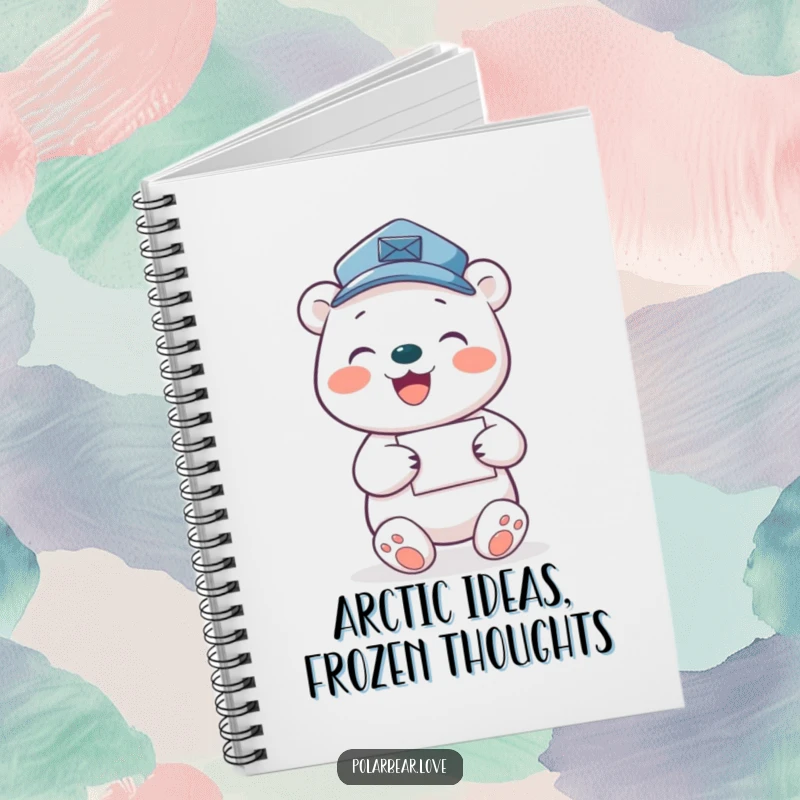 Funny polar bear mail carrier notebook, featuring a joyful bear delivering letters.