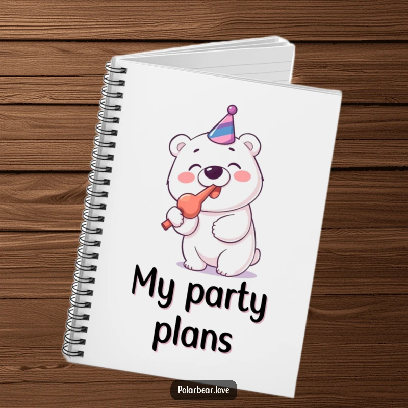 Funny Polar Bear Party Blower Notebook: A cheerful polar bear enthusiastically blows a party blower with gusto.