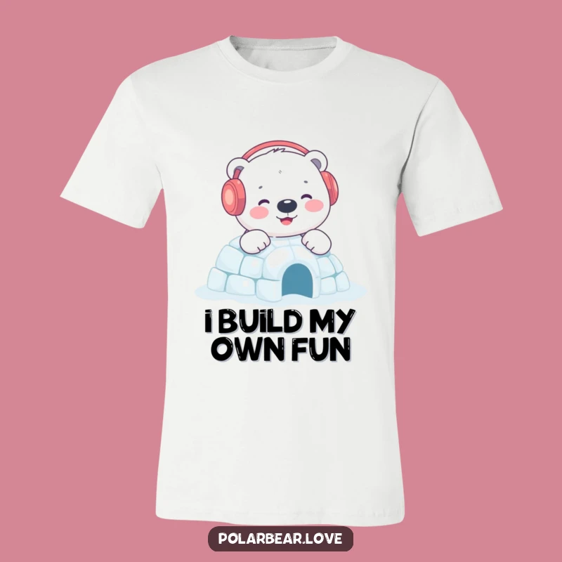 Funny Polar Bear Igloo T-Shirt: Happy Earmuff Bear Building Fun, Great Gift