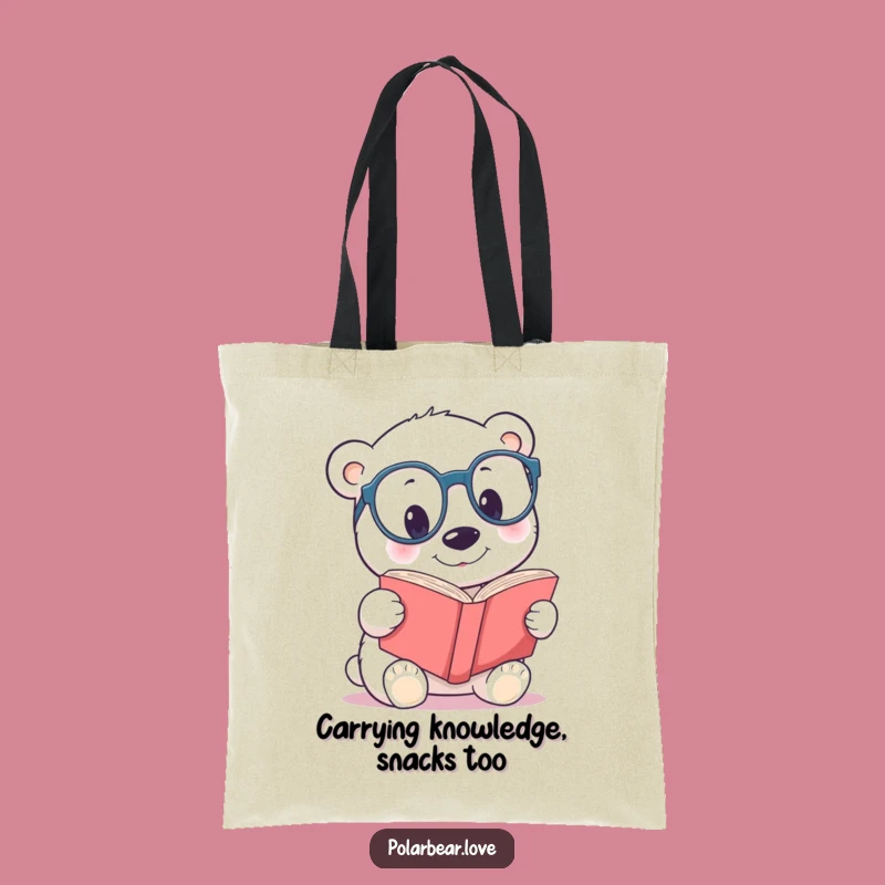Funny Polar Bear Spectacles Tote Bag: Carry Your Books with Curious Style, Great Gift!
